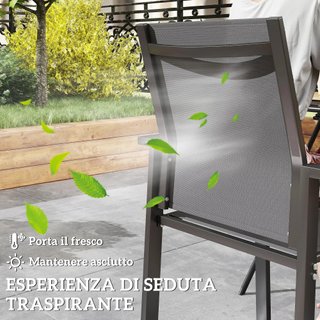 Juego de 2 sillas de jardín apilables con reposabrazos, sillas de comedor para exteriores en aluminio y textilene impermeable, para patio, balcón, terraza, exteriores e interiores, 56x58x89cm, gri...