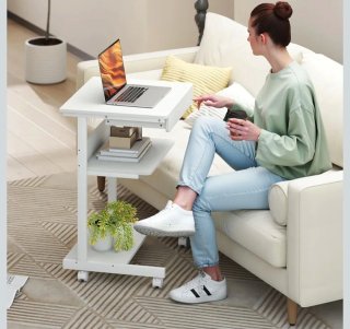 Escritorio blanco con ruedas y cajón