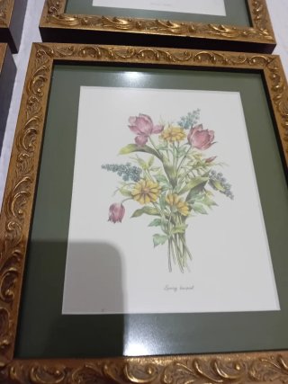 Set 4 Quadri Fiori Vintage Dorato.NESSUNA SPEDIZIONE