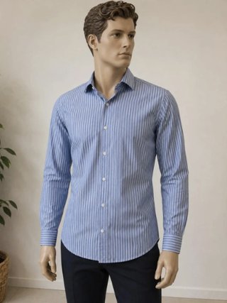 Camisa Massimo Dutti Rayas Azul Tejido Italiano