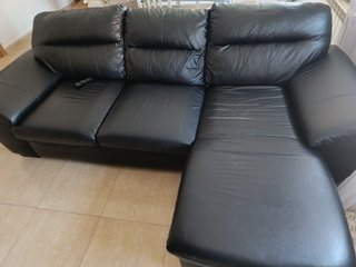 Sofá Chaise Longue Negro Piel