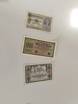 Billetes antiguos alemanes (100, 20, 5000)