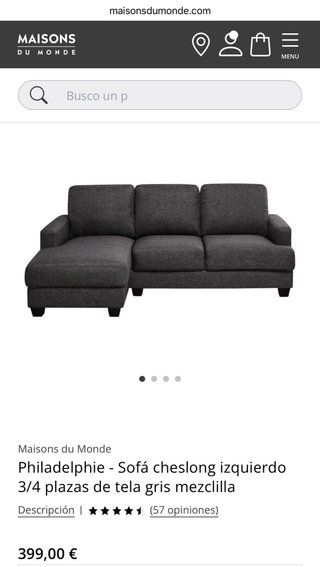 Sofá Chaise Longue Gris Maison du Monde