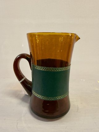 Jarra + 3 Vasos Cerveza Ámbar Cristal Vintage