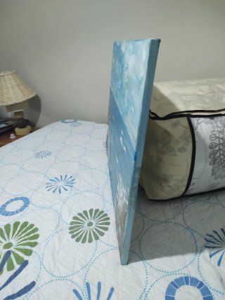 Lienzo al óleo mar azul y blanco