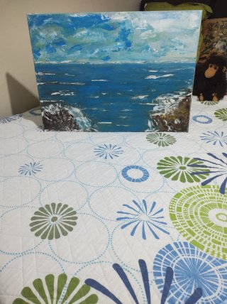 Lienzo al óleo mar azul y blanco