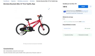 Bicicleta Toplife Roja 16 Mountain Bike