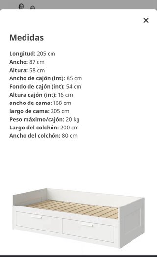 Diván blanco 80x200 cm con 2 cajones y 2 colchones