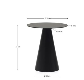 Mesa auxiliar Wilshire cristal templado glaseado y acero acabado pintado negro mate Ø50cm