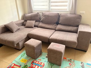 Sofá chaise longue tela marrón/gris
