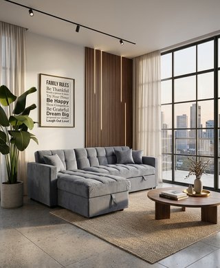 Sofá Cama Chaiselongue Gris con Almacenaje