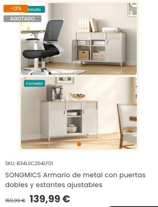 SONGMICS Armario de metal con puertas dobles