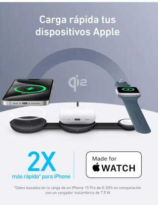 Cargador Anker Qi2 3 en 1 iPhone/Watch Nuevo
