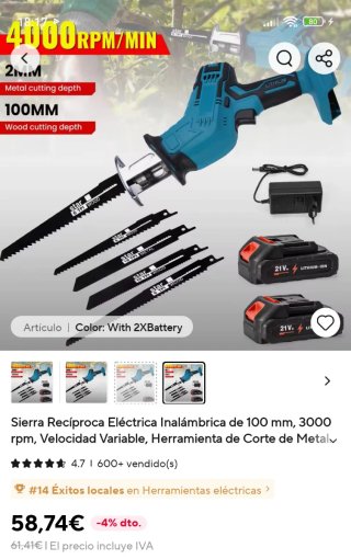 Sierra de calar a batería 21V
