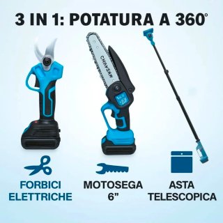 Kit 4in1 Potatura Cesoia + Motosega + Asta + Faro