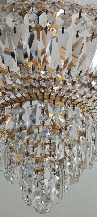 Lámpara de techo de cristal y metal dorado