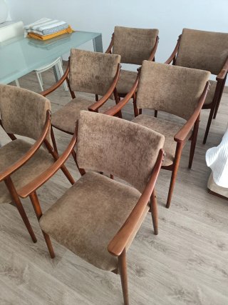 Sillas comedor madera y tela años 70