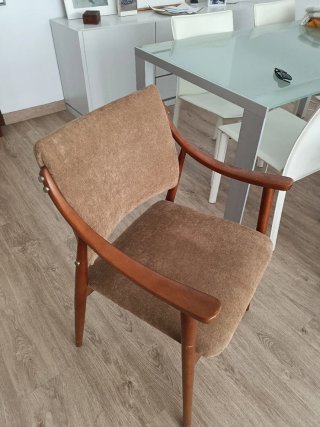 Sillas comedor madera y tela años 70