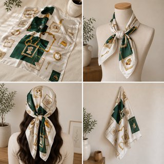 Pañuelo Satinado Verde Blanco Dorado