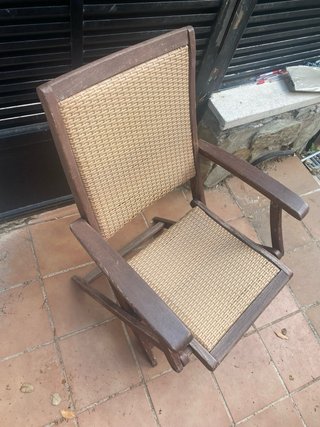 Silla Teka y mimbre plegable