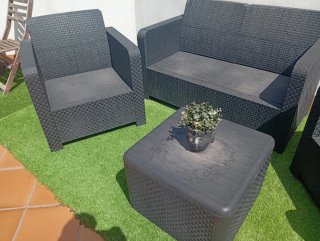 Conjunto Sofás Resina Jardín Negro/Marrón