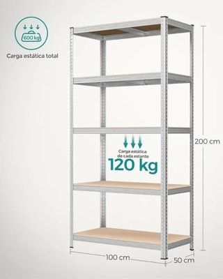 SONGMICS Estantería 5 Niveles 200x100x50cm GLR050E