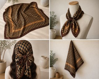 Pañuelo Satinado Pata de Gallo Marrón