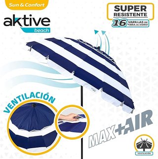Sombrilla playa AKTIVE plegable azul/blanco
