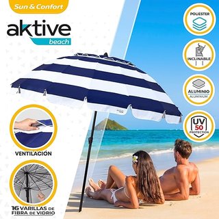Sombrilla playa AKTIVE plegable azul/blanco