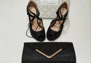 Conjunto Zapatos y Bolso Negro Talla 38