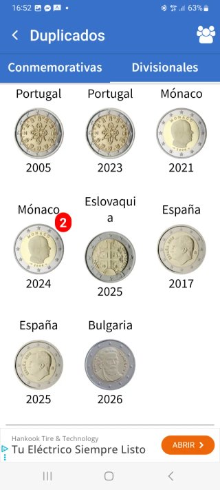 Monedas de 2 Euros Conmemorativas y Divisionales