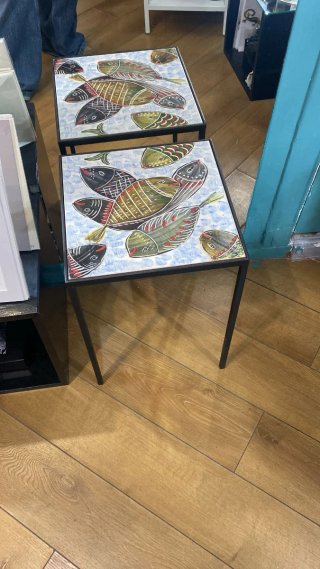Tavolino in ferro battuto con maiolica