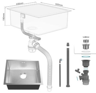 Fregadero Cocina Acero Inox 50x43 cm