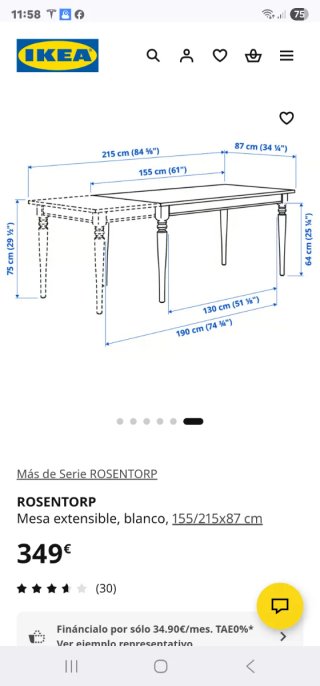 Mesa extensible IKEA ROSENTORP blanca