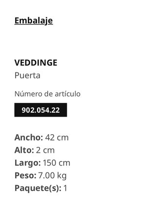 Puerta VEDDINGE IKEA blanca 40x140 cm