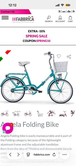 Bicicleta Plegable Azul con Cesta