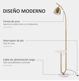 Lámpara Pie Vintage Mesa Auxiliar Oro Blanco