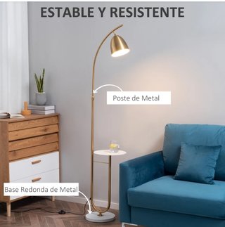 Lámpara Pie Vintage Mesa Auxiliar Oro Blanco