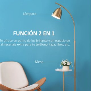 Lámpara Pie Vintage Mesa Auxiliar Oro Blanco