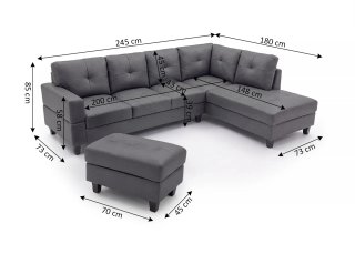 Sofá Rinconera Gris + Puf Kisrais 245cm