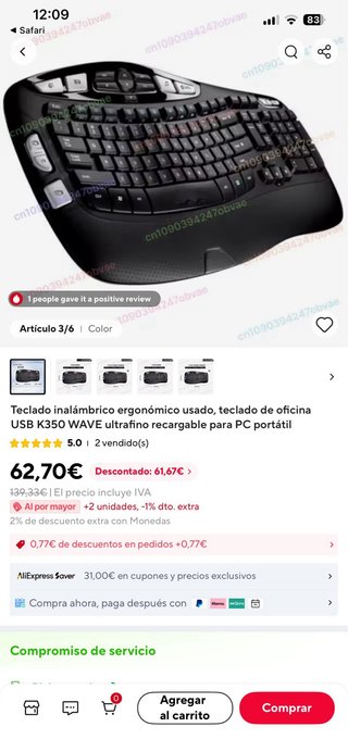 Teclado Ergonómico Logitech Wave Negro