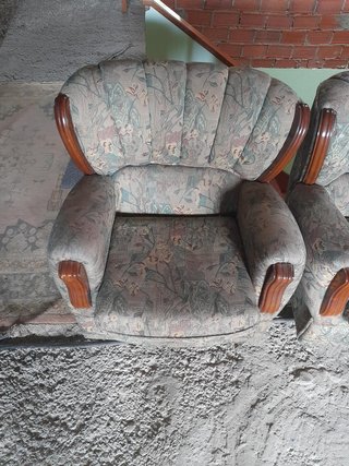 Divano 3+2 posti in tessuto e legno