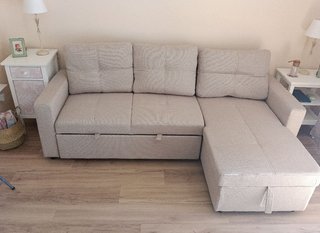 Sofá Cama Chaise Longue Beige