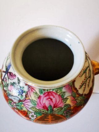 Jarrón chino porcelana dorado y blanco