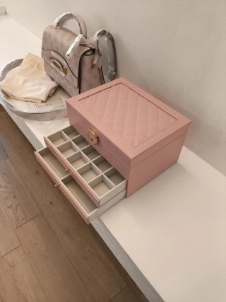 Portagioie grande rosa con 2 cassetti
