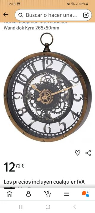 Reloj de pared vintage con engranajes