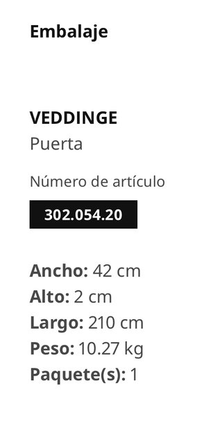 Puerta IKEA VEDDINGE blanca 40x200 cm