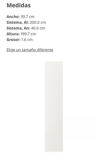 Puerta IKEA VEDDINGE blanca 40x200 cm