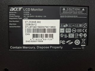 Monitor Acer X163W Negro