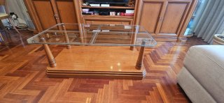 Mesa de centro cristal y madera